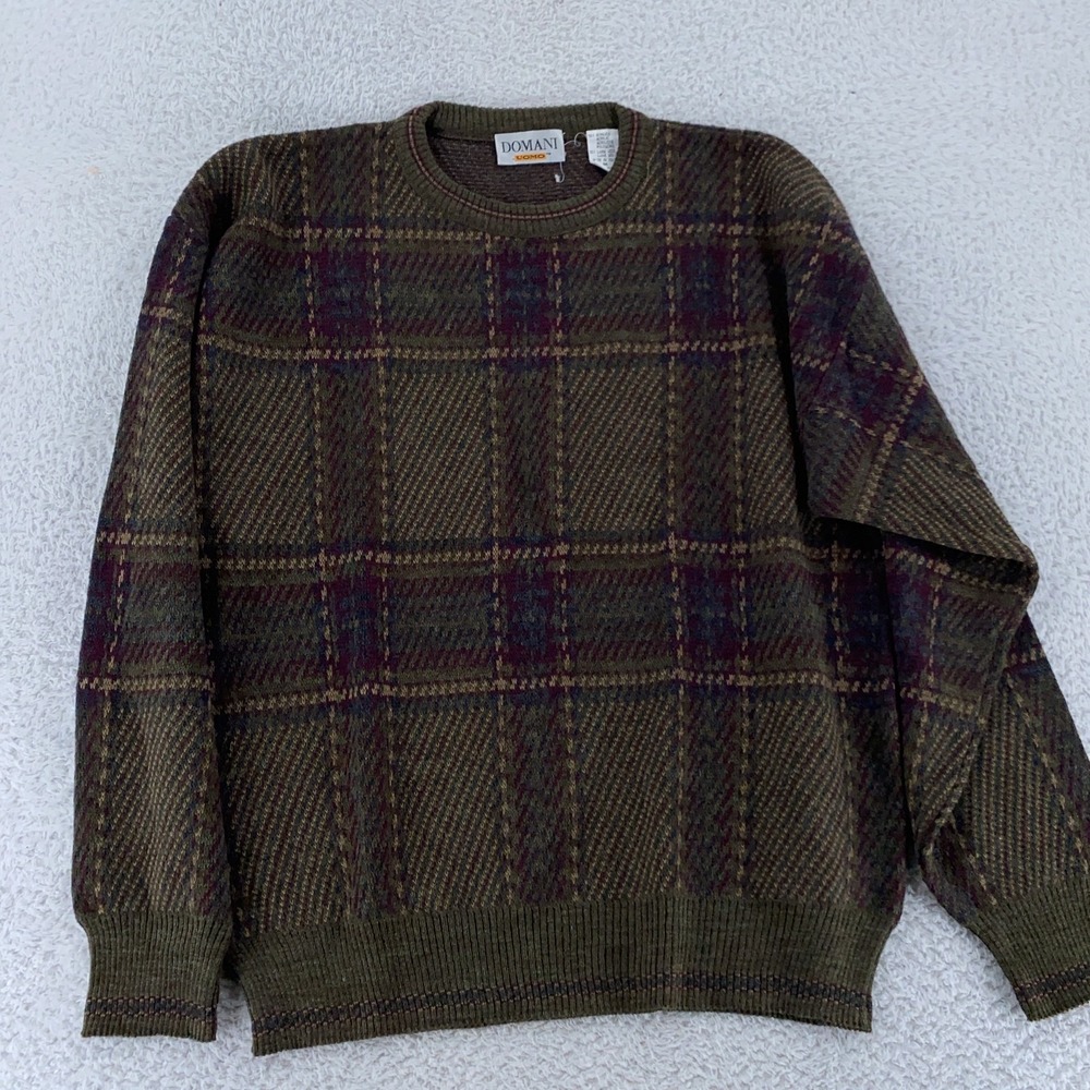 Vintage Domani Uomo‎ Knit Sweater Mens Medium Plaid Wool Blend Made Italy 90s